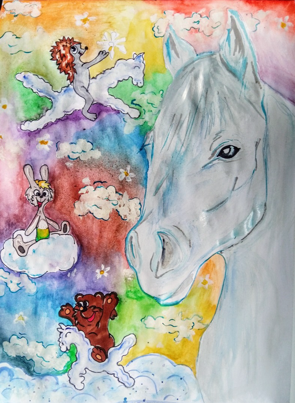 Детский рисунок - Белогривые лошадки