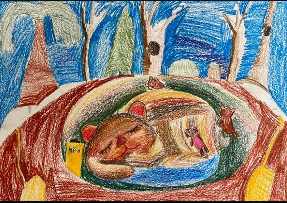 Детский рисунок - Мишка в берлоге