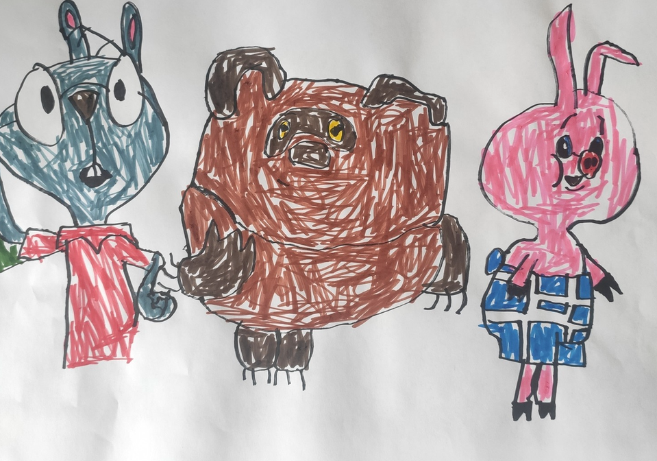 Детский рисунок - Винни пух и его друзья