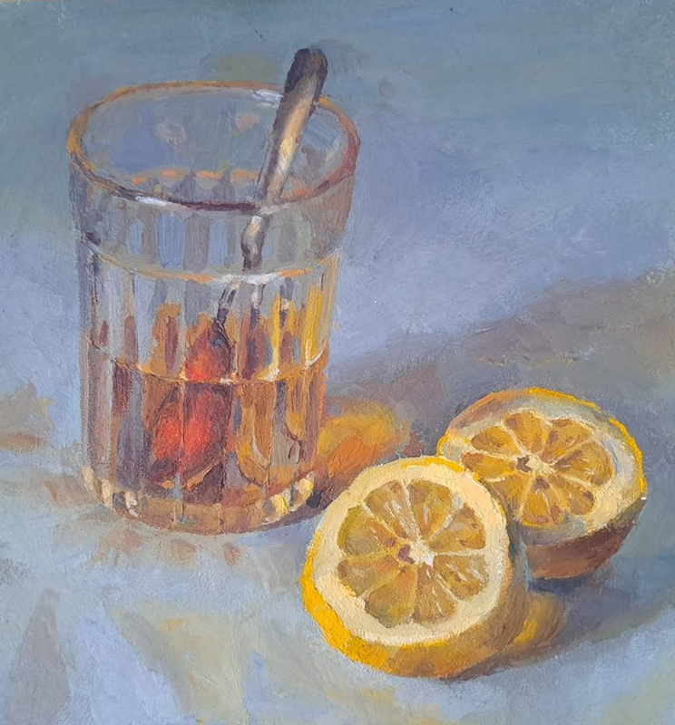 Детский рисунок - Чай с лимонм