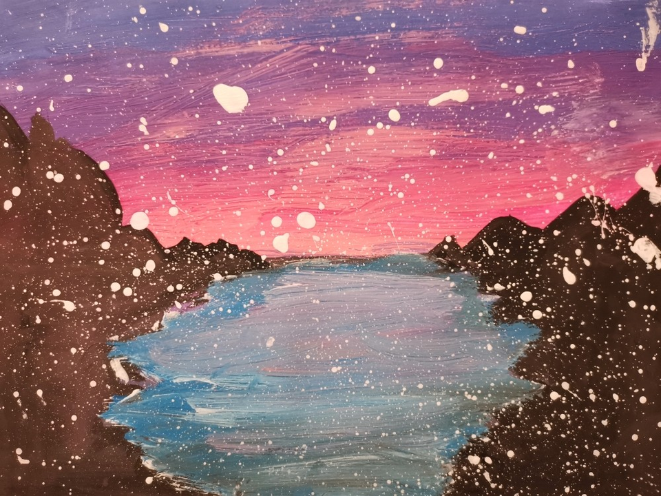 Детский рисунок - Озеро в ночи