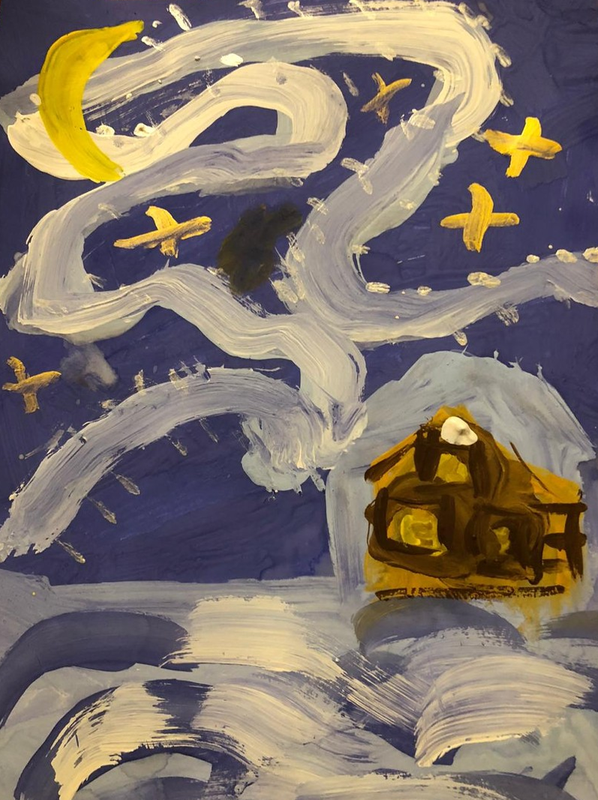 Детский рисунок - Волшебная зимняя ночь