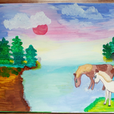 Рисунок "Кони на водопое" на конкурс "Конкурс творческого рисунка “Свободная тема-2019”"