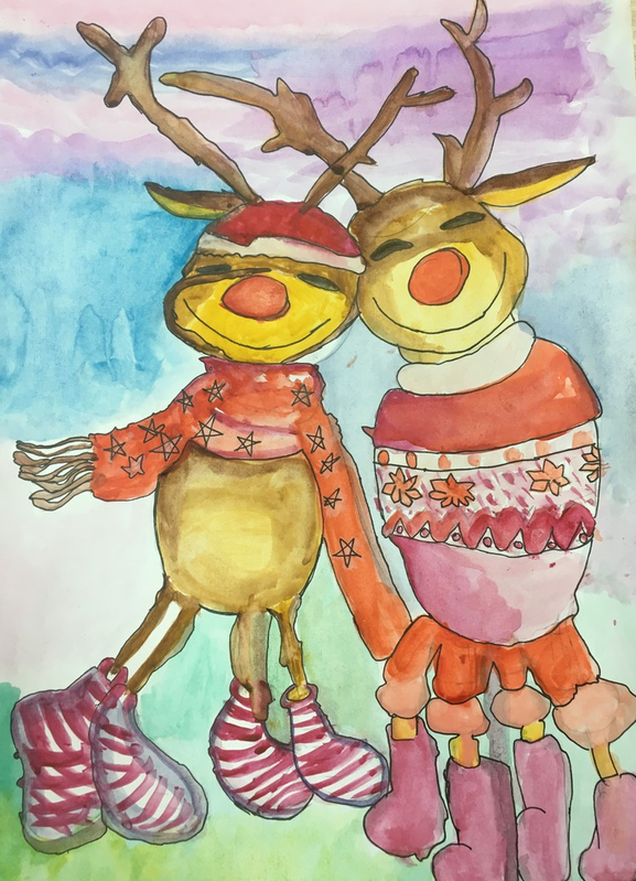 Детский рисунок - Счастливые олени