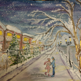 Рисунок "Московский дворик под снегопадом"