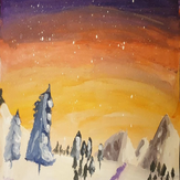 Рисунок "закат в дальнем краю - зимний пейзаж" на конкурс "Конкурс детского рисунка "Новогодняя Фантазия""