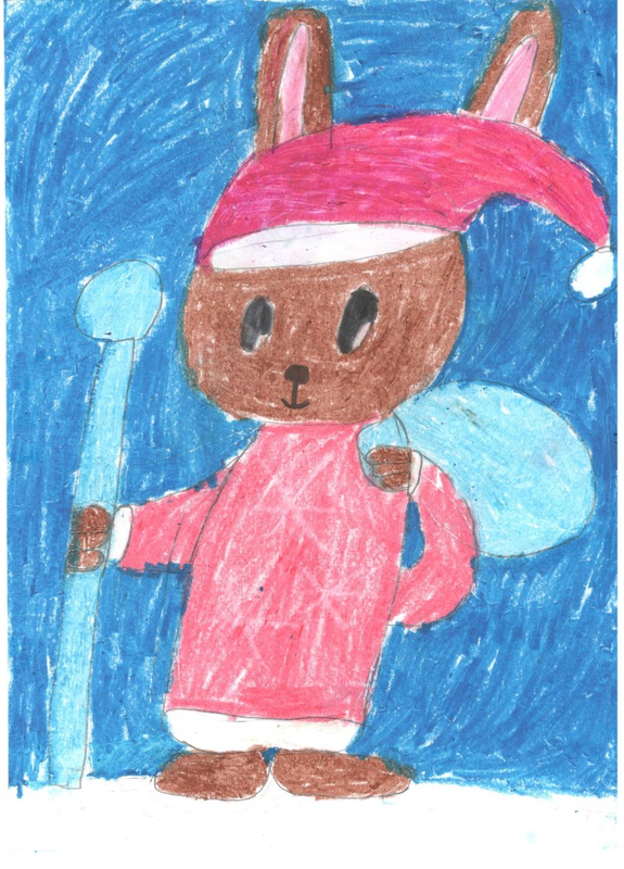 Детский рисунок - Зайка- дед Мороз