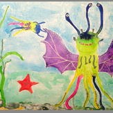 Рисунок "Подводный летун и его детёныш" на конкурс "Конкурс детского рисунка “Невероятные животные - 2018”"