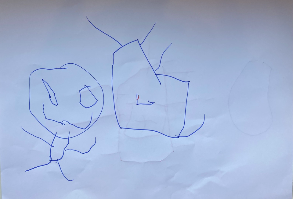 Детский рисунок - Летающий пришелец на летающей тарелке
