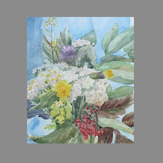 Рисунок "Полевые цветы с ягодкой рябинки"
