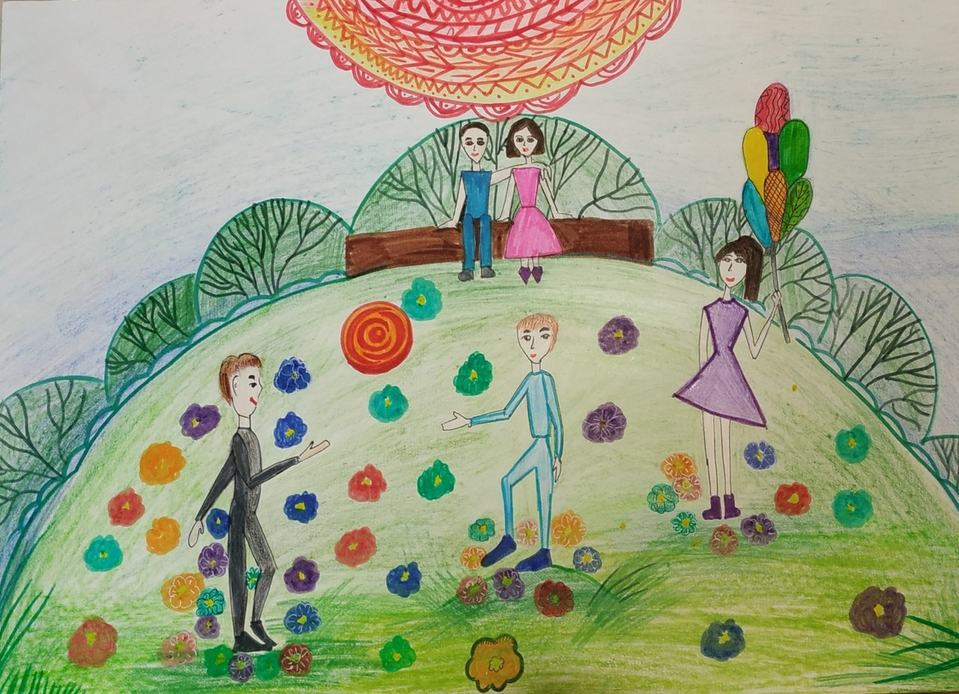 Детский рисунок - Мир в семье-мир на земле