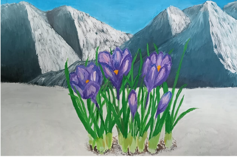 Детский рисунок - Весна в горах