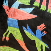 Рисунок "Полёт радужных динозавров"