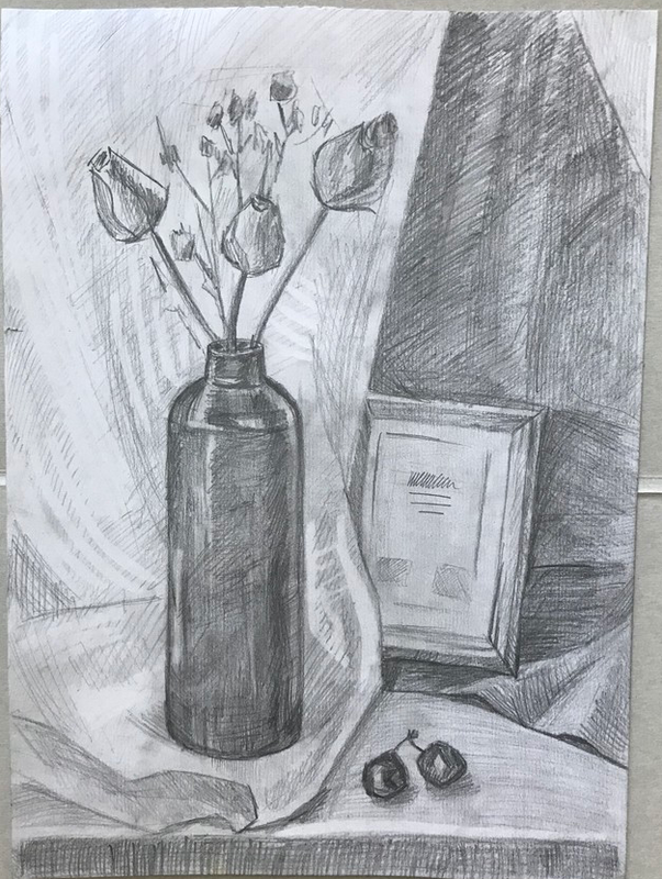 Детский рисунок - Натюрморт с вазой
