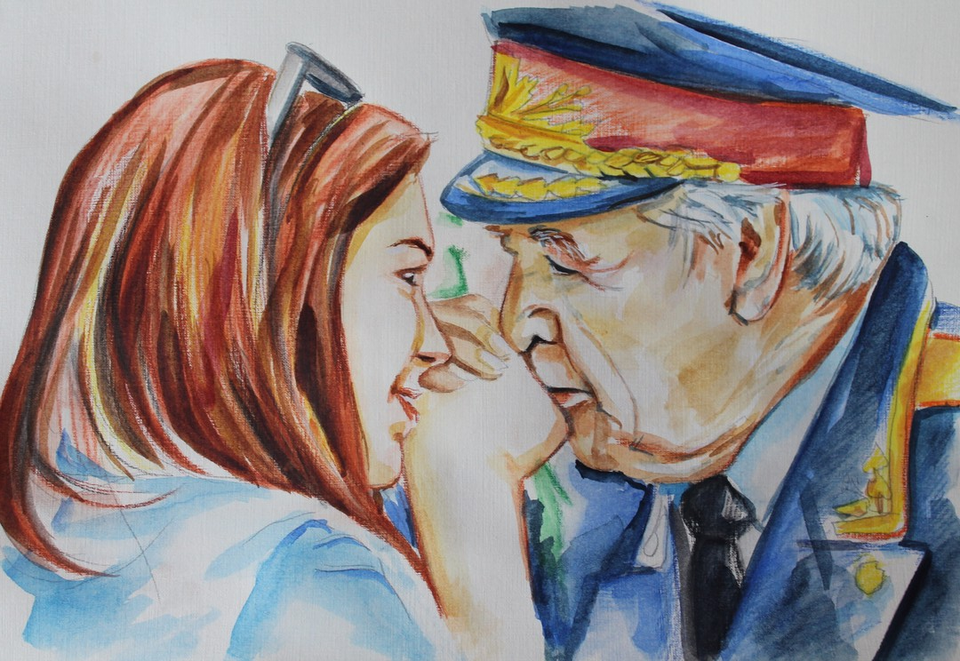 Детский рисунок - Ветеран и внучка