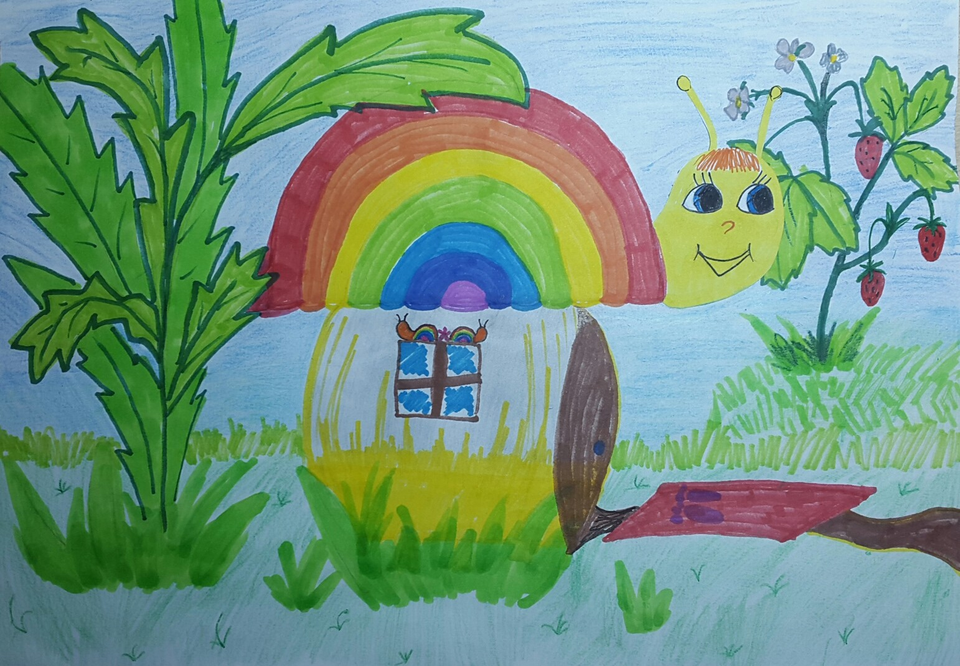 Детский рисунок - Радужный домик для Эвелинки