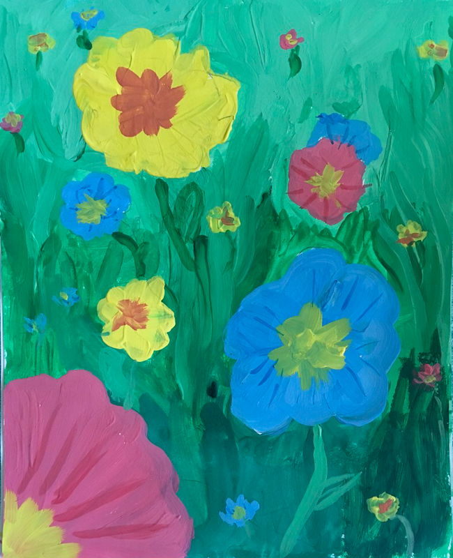 Детский рисунок - цветочная поляна