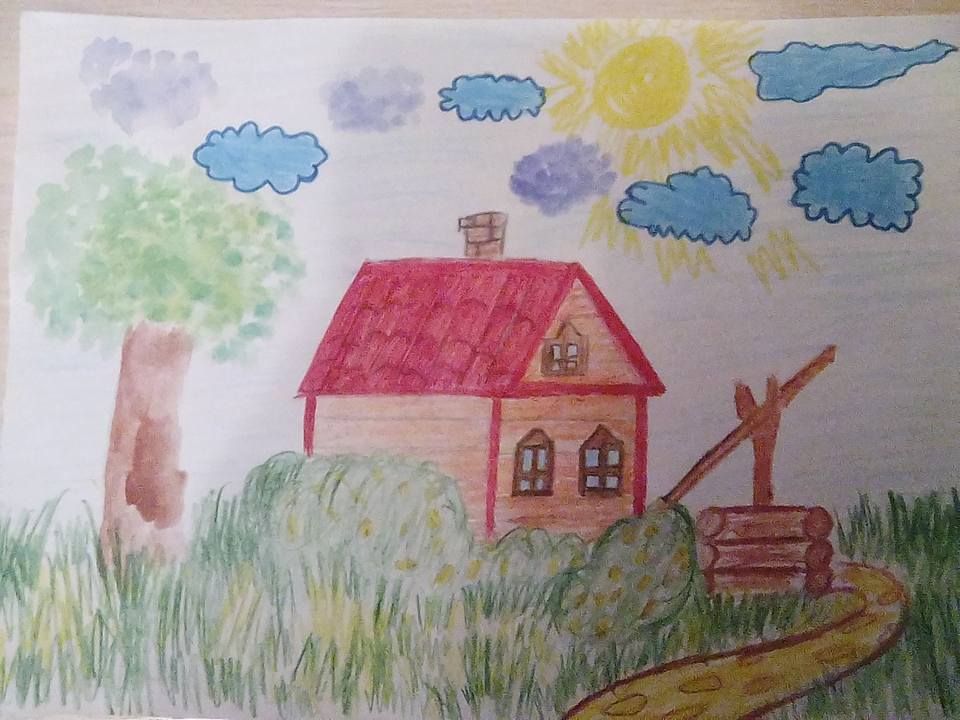 Детский рисунок - Домик в деревне