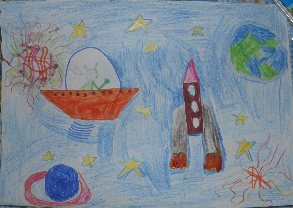 Детский рисунок - Все бывает в космосе
