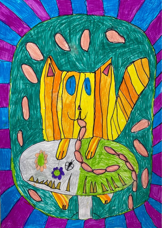 Детский рисунок - Полосатый котик