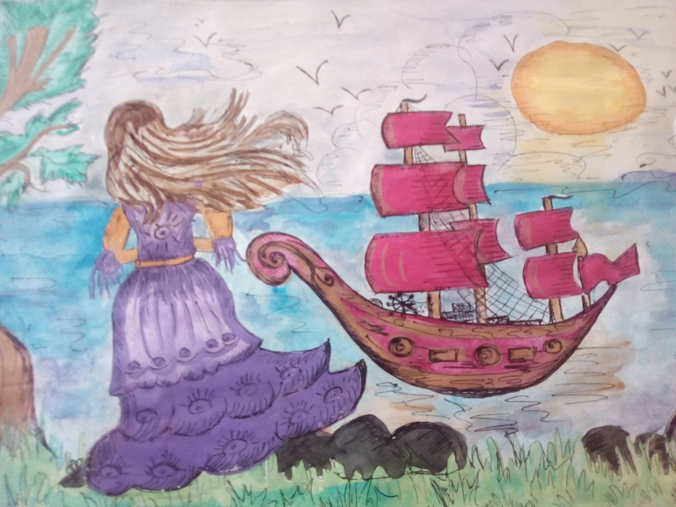 Детский рисунок - Махнём к Алым парусам