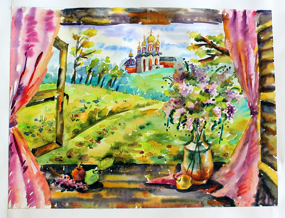 Детский рисунок - Вид на церковь Святых Новомучеников и Исповедников Российских в городе Чебоксары