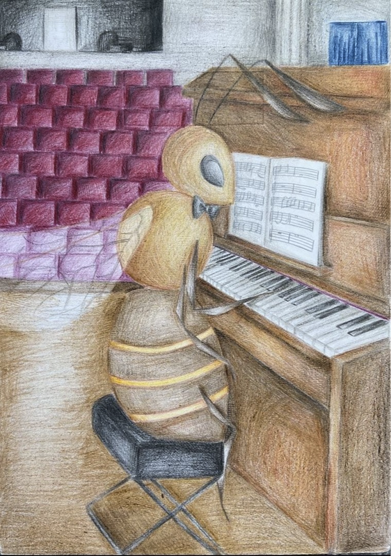 Детский рисунок - Музицирующая пчела