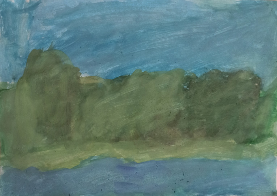 Детский рисунок - Лес у реки