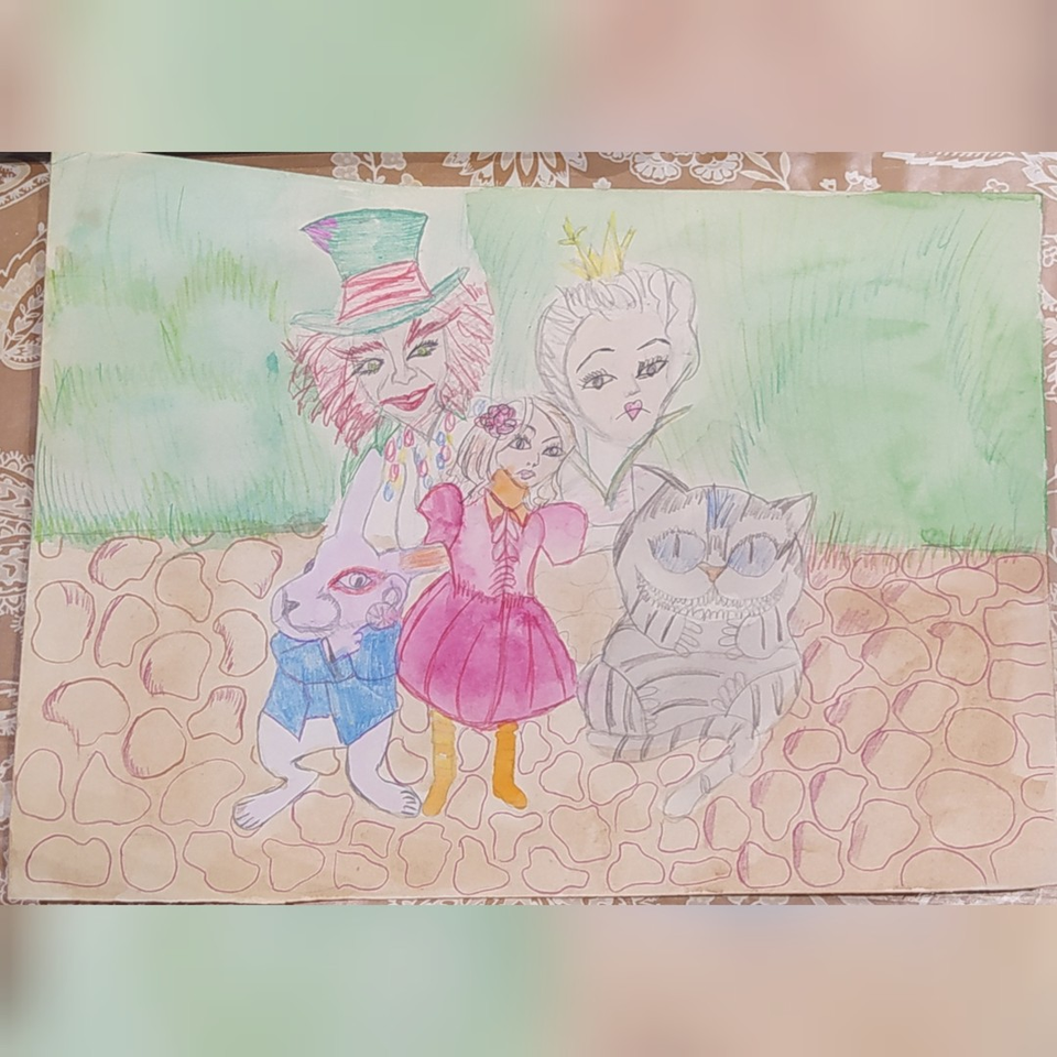 Детский рисунок - Алиса в Зазеркалье