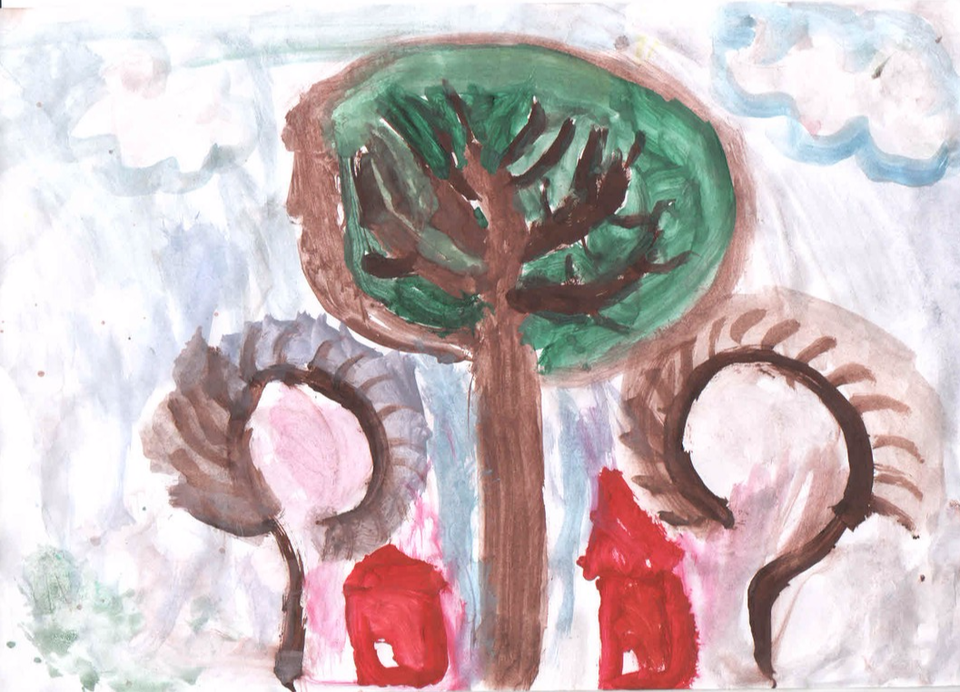 Детский рисунок - необычные деревья на луне