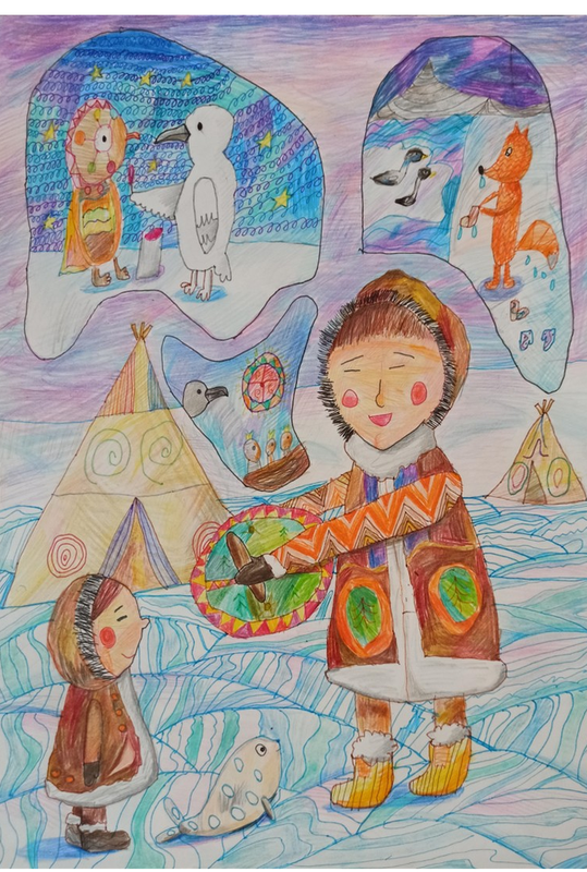 Детский рисунок - Шаман рассказывает сказки народов севера
