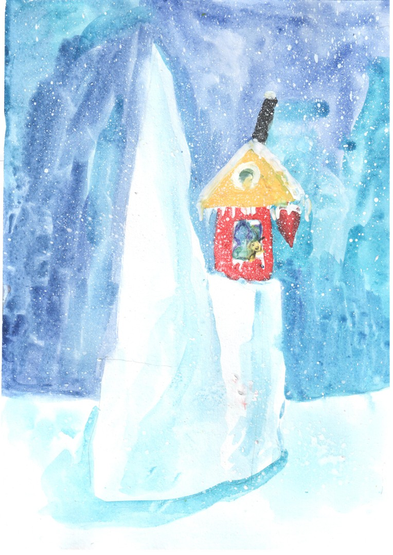 Детский рисунок - Домик на льдинке для Эвелинки
