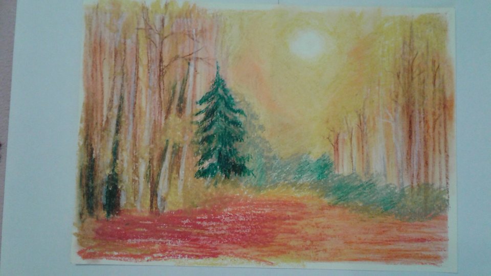 Детский рисунок - осень в лесу