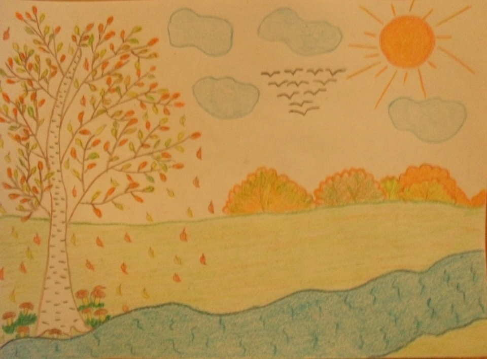 Детский рисунок - Осыпаются листья