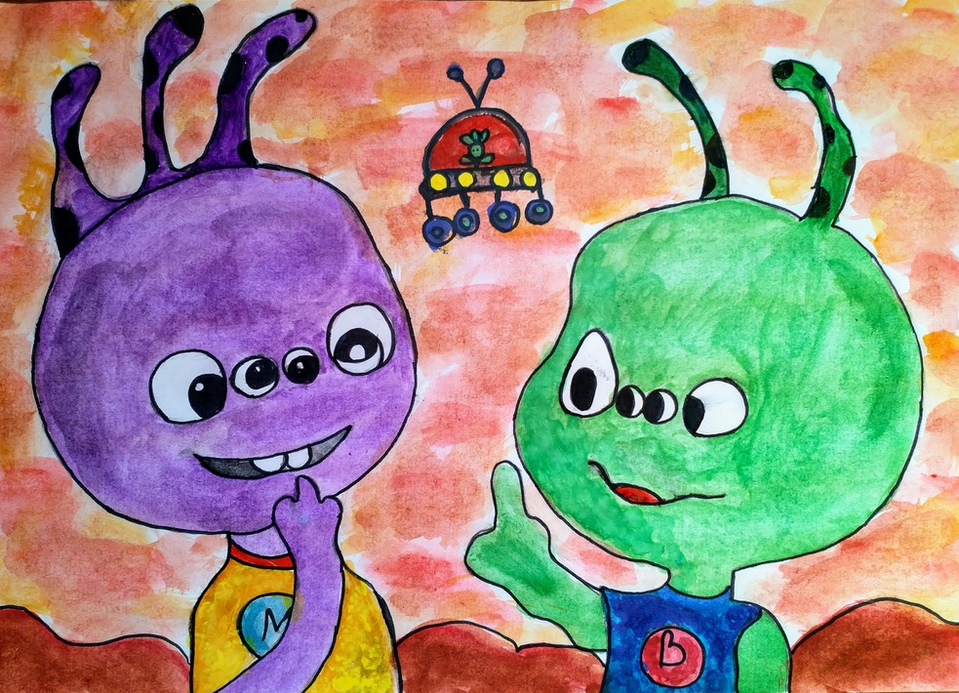 Детский рисунок - веселые инопланетяне