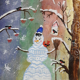 Рисунок "Снеговик кормит птиц" на конкурс "Конкурс творческого рисунка “Свободная тема-2020”"