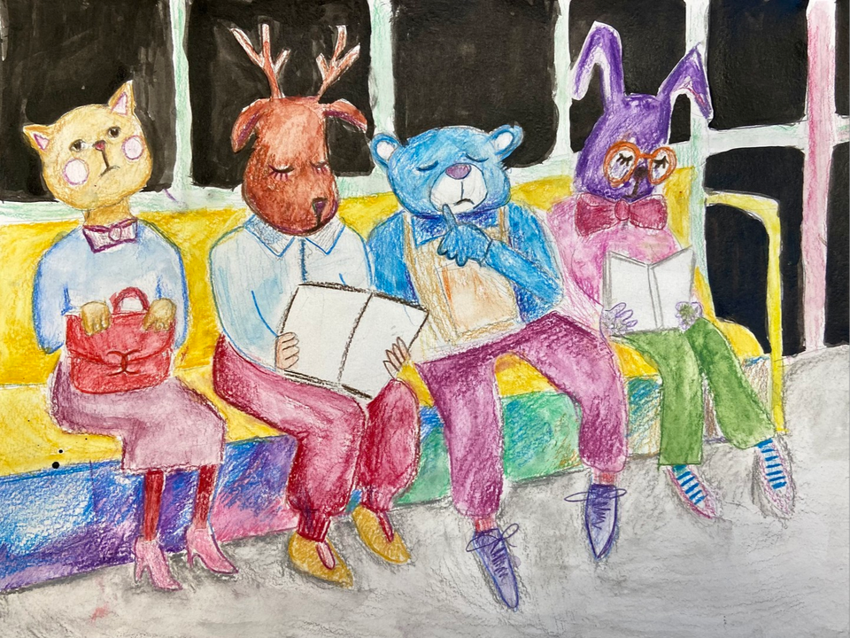 Детский рисунок - Однажды в метро