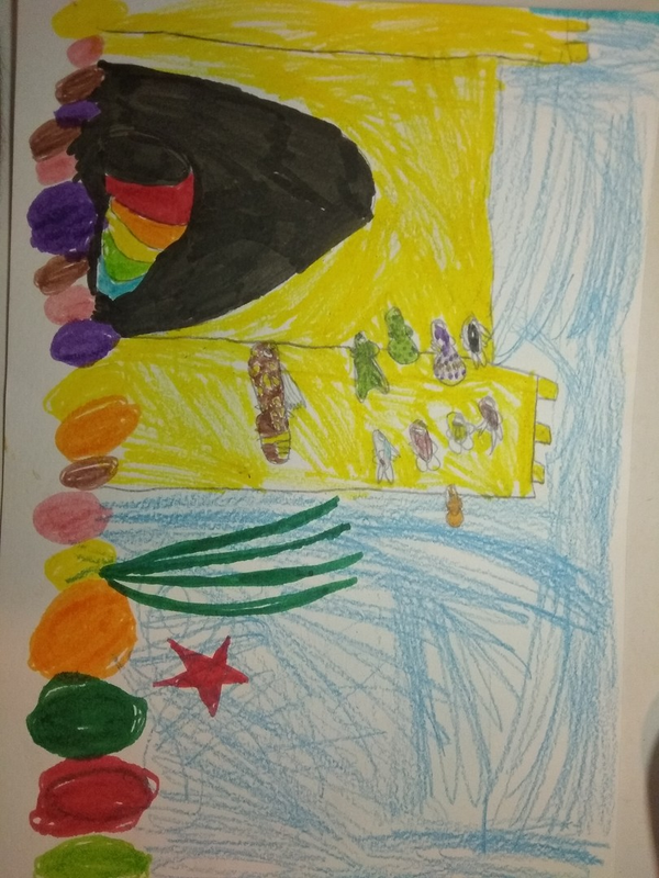 Детский рисунок - радужное море