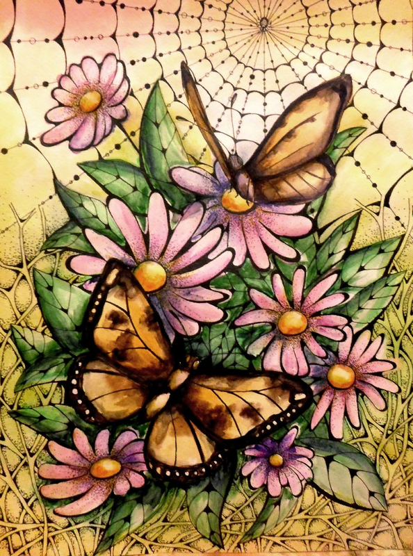 Детский рисунок - Цветы и бабочки