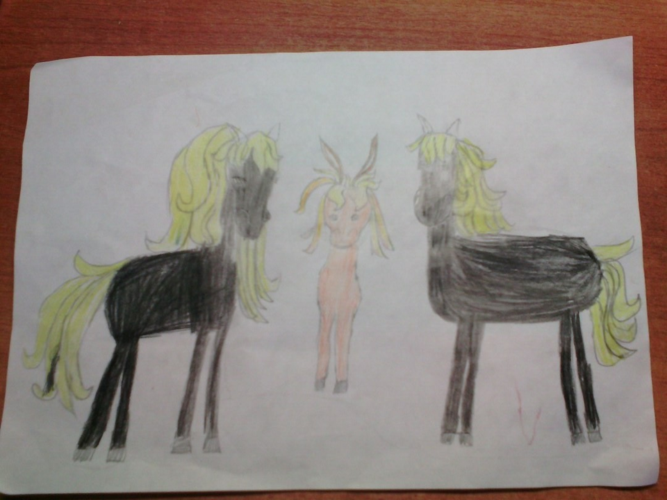 Детский рисунок - Конёк-горбунок и 2 коня