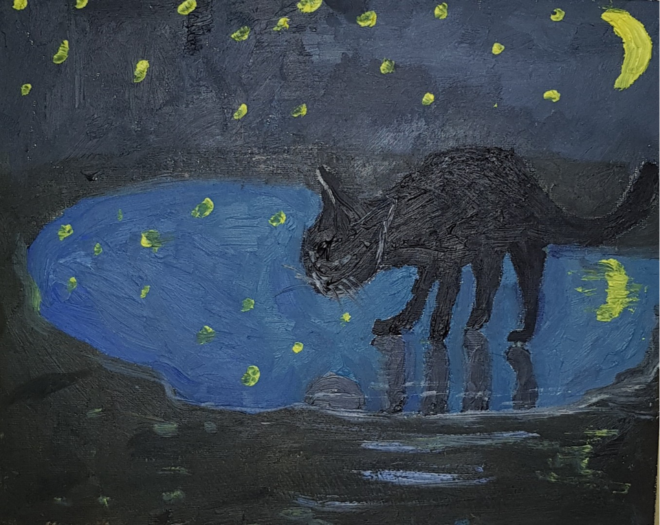 Детский рисунок - чёрный кот