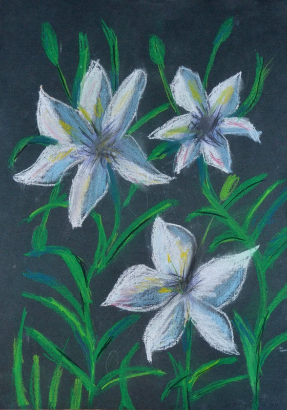 Детский рисунок - Белые лилии