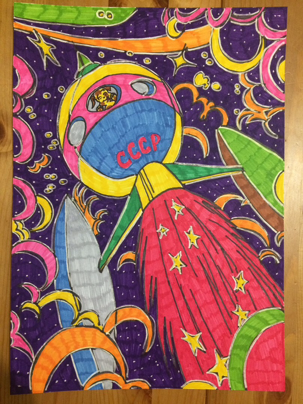 Детский рисунок - Рисовашки летят на Луну