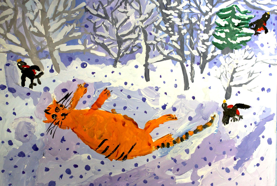 Детский рисунок - Радость от зимней  прогулки