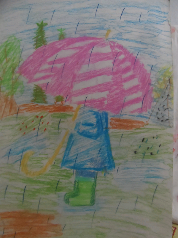 Детский рисунок - Девочка под зонтом