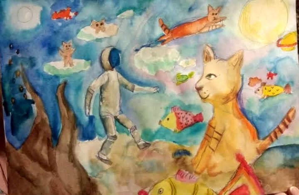 Детский рисунок - планета кошек