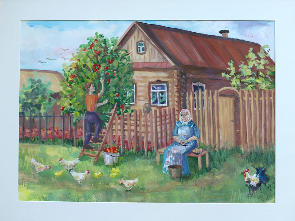 Детский рисунок - В деревне у бабушки