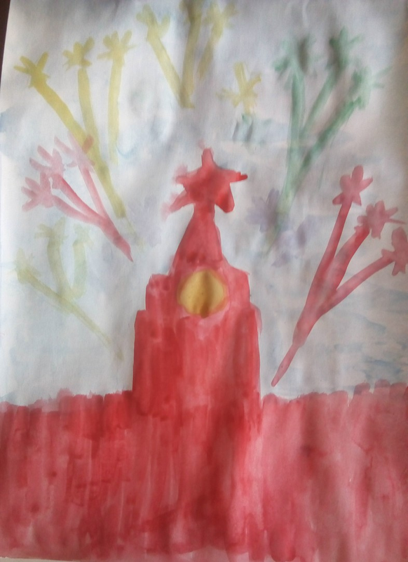Детский рисунок - Салют ко дню победы