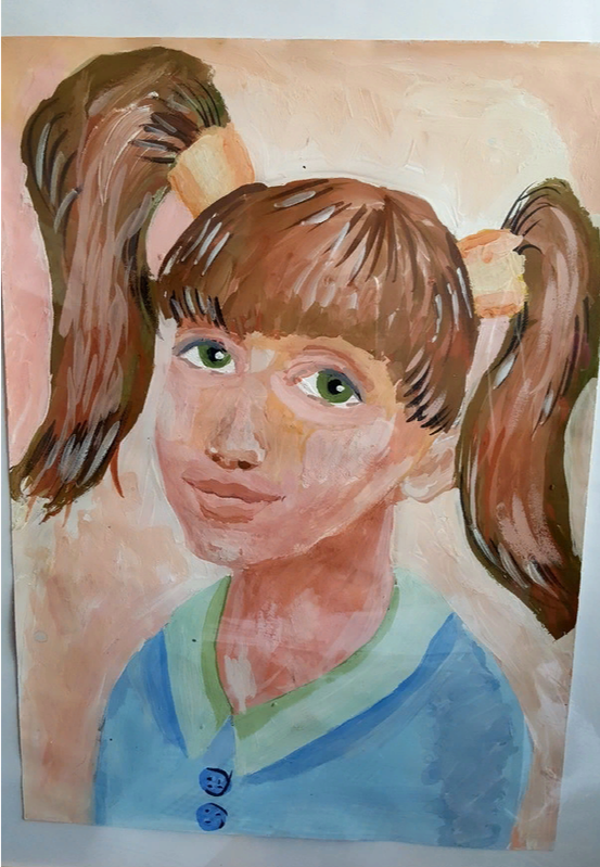 Детский рисунок - Девочка с хвостиками