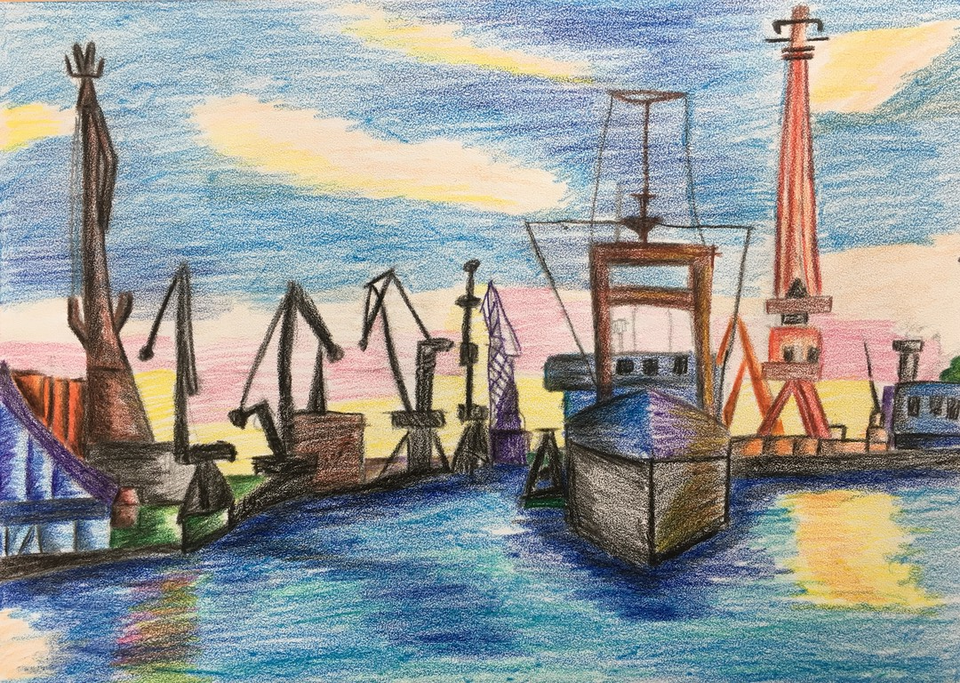Детский рисунок - Рыбный порт Калининграда